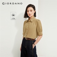Giordano Women Pleated puff sleeve shirt Free Shipping 90344201
