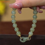 [BaiPesmon] Fashion Double Ring Interlocking Hetian Jade Beaded Bracelet Female Ins Style Love Safet