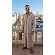 Djellaba.id Umrah Hajj Prayer Dress Muslim Clothes Hoodie Robe Jalabah Kapucong Moroccan Men's Cream