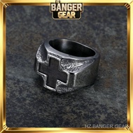 [HZ BANGER GEAR] European American Three-Dimensional Distressed Cross Silver Ring L111