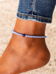 1條藍色玻璃水晶珠裝飾腳鍊