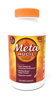 Metamucil Fiber 3-in-1 Psyllium Husk Capsules Supplement, Natural Digestive Health,650 Capsules