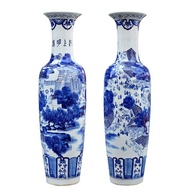 Qingming Shanghe Map Large Vase Jingdezhen Blue and White Porcelain Floor Large Vase Hotel Living Room Decoration Cerami