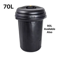 Mapo 70L Heavy-Duty Black Big Fibre Fiber Dustbin Rubbish Bin Pail With Cover Tong Sampah Hitam Plas
