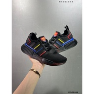 2COLORS ADI/DAS Boost NMD R1 Series Stretch Knitted Running Shoes BLACK Rainbow
