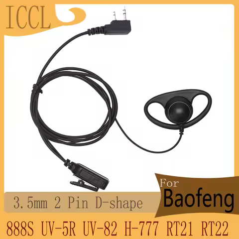 2 Way Radio Earpiece with Mic 2 Pin D-Type Walkie Talkie Earpiece Compatible with Baofeng 888S UV-5R