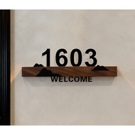 Retro solid wood Unit Number Signage horizontal with light Door Unit Number office VIP room entrance