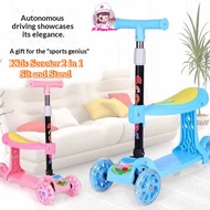 JC. Kids Scooter 2 in 1 Sit and Stand 3 Wheel Balance Scooter Adjustable Handle Foldable