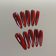 Berry Gradient Manicure Cat Eye Wear High-End Autumn Winter White Red Nails Red Wear Nails