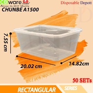 CHUNBE A1500 Rectangular Container with Lid (50set±) Disposable Plastic Food Container/ Plastic Beka