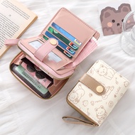 Female High-Value Wallet Short Thin Small Stacking Student ID Wallet Bag Cute 5 Change Kitten Japane