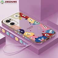 (Free Lanyard) Jinsouwe Casing Case For OPPO Reno 7 5G Reno7 5G Phone Case For Girls Boys Cartoon Little Monsters Thin Light Plating Case Back Cover