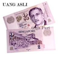1 LEMBAR Koleksi Uang 2 Dollar Singapore POLYMER ( UANG ASLI 100 % )