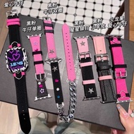 甜酷y2k拼色牛仔帆布表带适用苹果10代watch98675黑粉链条se3e5x9st7j1.my HL26.3.17