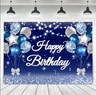 7x5ft Navy Blue Happy Birthday Decorations Backdrop Glitter Silver Blue Balloons for Child Men Women