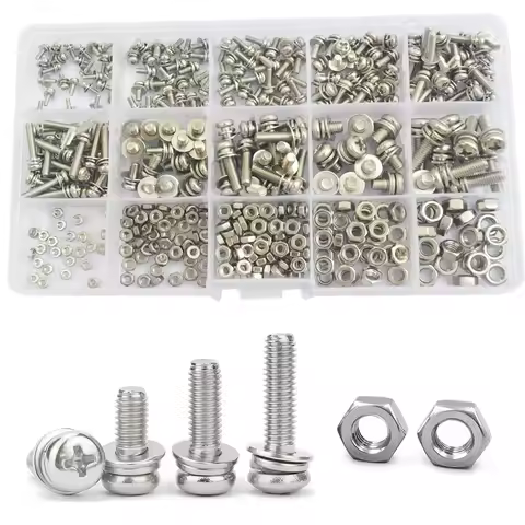 400pcs M2 M2.5 M3 M4 M5 Screws Phillips Pan Head Screws Bolt and Nut Flat Washers Machine Screws Set