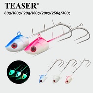 TEASER【J69】Tenya Hairpin Jigging Lure 100g-300g Night Glow Double Hook Boat Fishing White Hairpin Ta