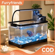 HD Transparent Resin Desktop Aquarium Set, LED Light & Filter, Betta Fish Tank, Akuarium Bening Mini
