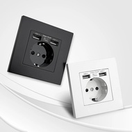 EU Standard Double USB Wall Power Socket,Electrical Socket Wall Plug with Type-c Usb Fast Charing Po
