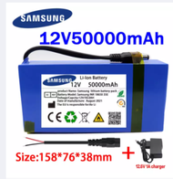 100% ใหม่แบบพกพา 12 v samsung50000mAh แบตเตอรี่ลิเธียมไอออน DC 12.6V50Ah แบตเตอรี่ EU Plug + 12.6V1A