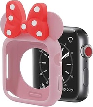 Nenis Cartoon Soft Silicone Protective Frame Anti-Scratch Cover| Case Mouse Ears Compatible with Apple Watch Series 6, Series 5 and Series 4 (Pink - Red, 44mm)