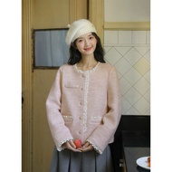 Korean style women's evening gown – tweed evening gown with gentle, elegant lace trim - Ellie dress