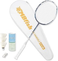 MBFISH Badminton Racket Set, Equipped with 1 Carbon Fiber Badminton Racket, 3 Shuttlecocks, 2 Replac