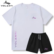 Volanti沃蘭迪運動套裝速幹跑步健身圓領T田徑體育訓練服短袖短褲 WLD速幹套裝（白衣+黑褲） XL（55.0-65.0公斤）