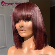 99j color short bob wig with bangs Peruvian human hair wigs