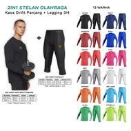 Stuvco 2in1 Package Long Drift T-Shirt Sportswear + 3 Leggings 4 Gym Running Jogging 12 Colors