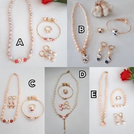 SET PERHIASAN ANAK MUTIARA OVAL ANTING KALUNG GELANG CINCIN ALL SIZE RHODIUM EMAS ANAK BAYI