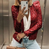 Fashion Shiny Sequin Jacket Cardigan Casual Women's Jacket Women's Cardigan Long Sleeve Fashion Roun