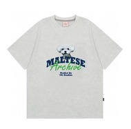 เสื้อยืดคู่รักลายตุ๊กตาฉลามแขนสั้นผ้าฝ้ายแท้ Waikei 3 ตัวสุนัข ทรงหลวม สไตล์เกาหลี สำหรับผู้หญิงวัย 