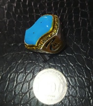 Cincin NATURAL BATU Akik PERMATA PIRUS BIRU BLUE FANCY POLOS Badar Amerika USA TEROMPAH Turquoise JU