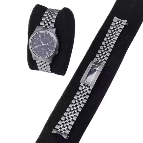 For Seiko 5 SNK809 SNK807 805 803 Rolamy 18mm Jubilee Strap Sliver Stainless steel Hollow CurvedEnd 