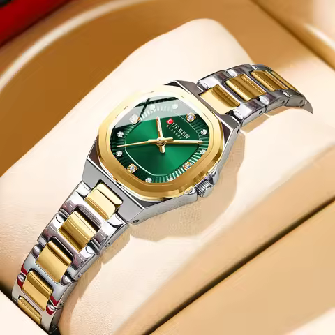 CURREN Jam Tangan Perempuan Original Waterproof Quartz Stainless Steel Minimalis Green Watch Women 9