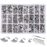 1230PCS M2 M3 M4 M5 304 Stainless Steel Machine Screw Bolt Assortment Set with Hex Socket Flat Head 