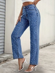 時尚修身牛仔褲 珍珠刺繡女裝 韓版顯瘦- a white T-shirt M