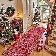 Christmas Runner Rug 3x8 Red Festival Runner Xmas Snowflake Modern Boho Rug Washable Non Slip Morocc