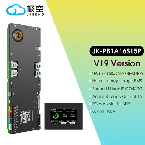 JK BMS V19 PB1A16S15P 4.3/7.0LCD 150A LiFePo4 Li-Ion LTO Battery 24V 48V Inverter BMS 8S 12S 16S Act