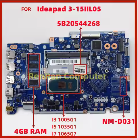 NM-D031 For Lenovo ideapad 3-15IIL05 Laptop Motherboard with CPU I3 1005G1 I5 1035G1 I7 1065G7 UMA R