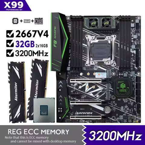 X99 F8 Motherboard HUANANZHI Kit with Xeon E5 2667 V4 CPU 2667V4 32GB (2pcs x 16G) DDR4 3200MHz REG 