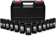 CASOMAN 1/2” Drive Deep Big Impact Socket Set, 13 - Piece Large Spindle Axle Nut Impact Wrench Socke