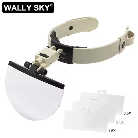 Headband Magnifier Head Wearing Magnifying Glass 2X 3.5X 4.5X 5.5X Large Lens LED Lights for Stamp C