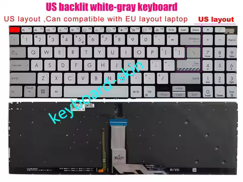 New US white-gray backlit Keyboard for ASUS Vivobook M3500 M3500QC M7600 M7600QE M7600R M6500 M6500R