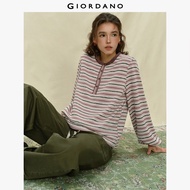 Giordano Loose Knitted Long-Sleeve T-Shirt with Henley Collar Stripes & Contrast – Henley collar cas