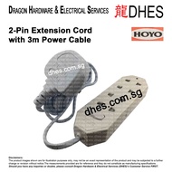 Hoyo 2-Pin Extension Cord 3m Power Cable w Safety Shutter LED Indicator On/Off Switch