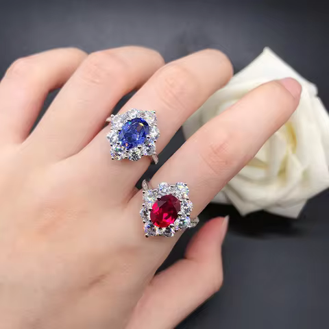 Pure White Gold AU750 Ring 2CT Natural Ruby Sapphire Diamond Engagement Ring For Women Beautiful Cer