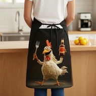 Black Rooster Print Novelty Apron for Kitchen, BBQ & Gardening – Fun Gift Idea