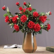 Bunga Mawar Artificial Premium Latex Import 3 Cabang - RED